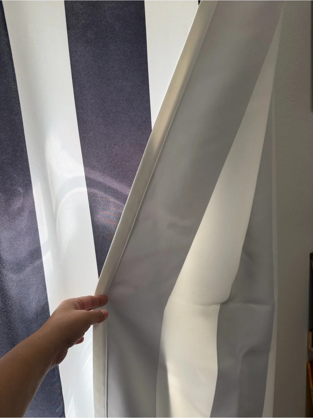 Half Moon Pair of Black and White Vertical Stripe Panel Curtains 52 x 84